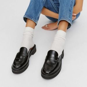 Reformation Angie Loafer Mule Chunky Sole Leather Black 11
